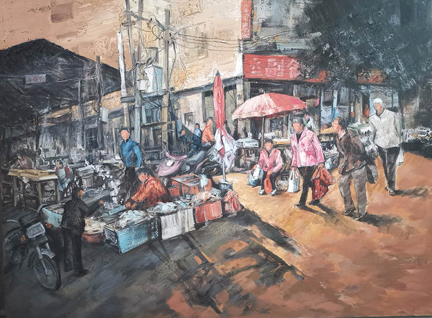 智超作品5《圩镇农贸市场》120X160cm 布面油画2020年